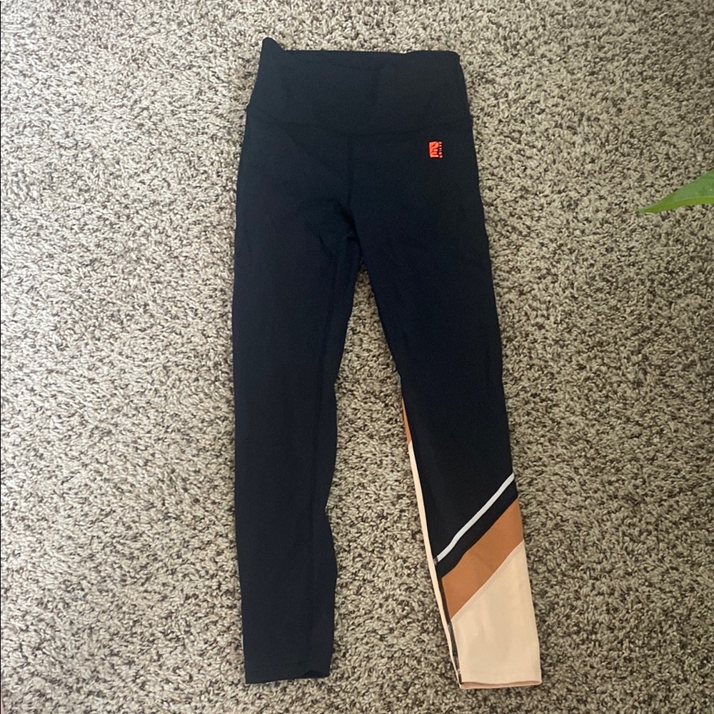 Black and Tan Leggings with Stripe Detail